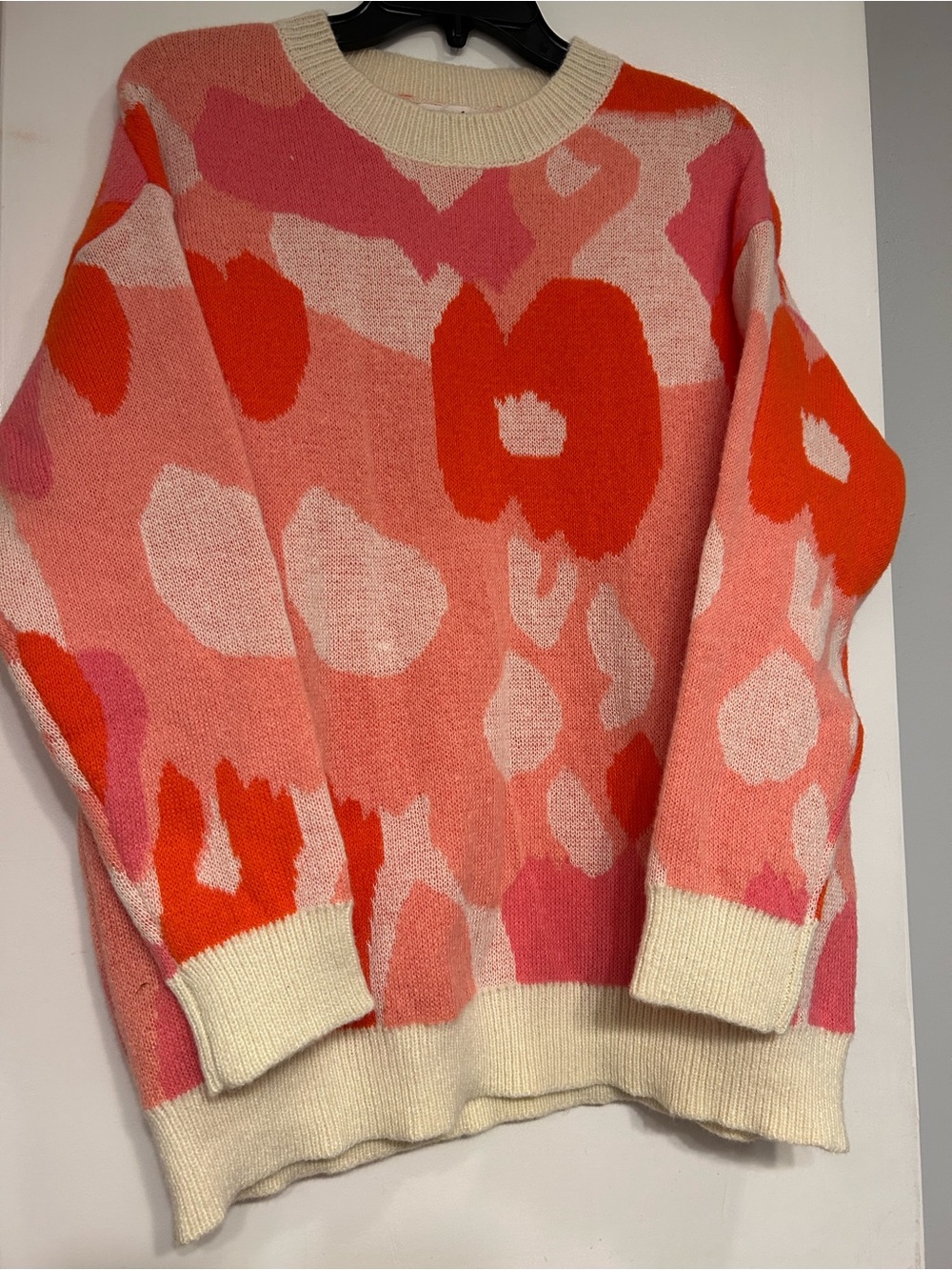 Haptics Women’s Pink & Orange Floral Pattern Crewneck Sweater